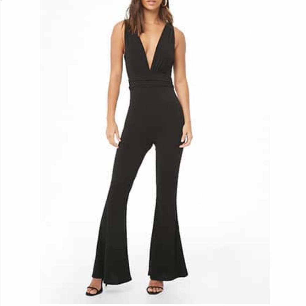Plunging Flare leg jumpsuit